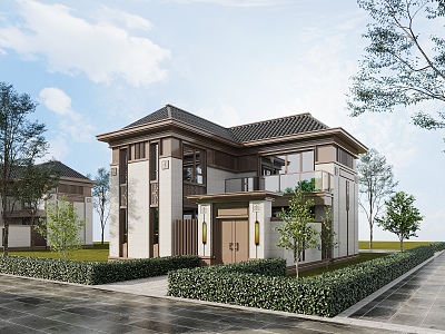 New Chinese Style Single-family Villa Appearance 3d model