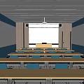 Modern Meeting Room Interior With Rows Of Tables Chairs Whiteboard And Projection Screen