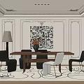 Middle Ancient Style Restaurant Dining Table and Chair Dining Chair Floor Lamp Carpet Jewelry Ornaments Decorative Painting 3d model