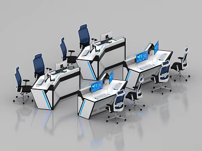 Modern Monitoring Room With Multiple Workstations Computer Monitors And Office Chairs 3d model