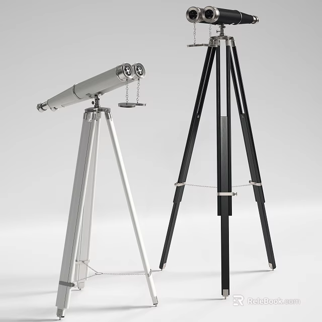 Two Telescopes With Silver And Black Tripod Stands On White Background 3d model 