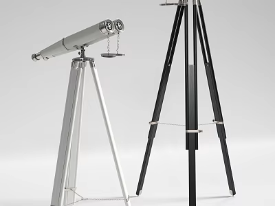 Two Telescopes With Silver And Black Tripod Stands On White Background 3d model
