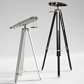 Two Telescopes With Silver And Black Tripod Stands On White Background