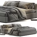 Modern Double Bed With Gray Bedding And Knitted Throw Blanket 3d model
