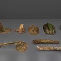 Natural Stone And Wood Elements Including Logs Stumps With Mossy Details