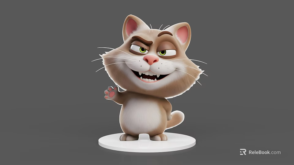 Cartoon Reptile 3D Model With Brown White Scales Green Eyes And Raised Paw 3d model 