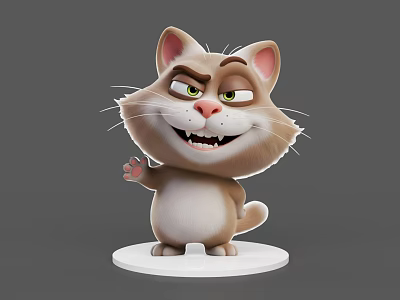Cartoon Reptile 3D Model With Brown White Scales Green Eyes And Raised Paw 3d model
