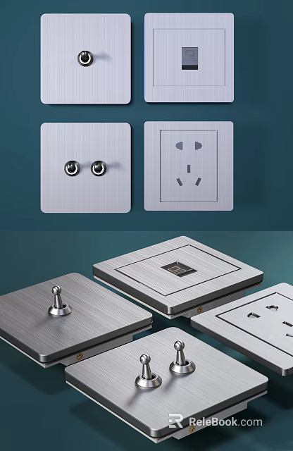 Modern Brushed Silver Metal Switch Panels with Switch and Socket Design for Home Use 3d model 
