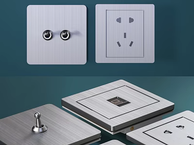 Modern Brushed Silver Metal Switch Panels with Switch and Socket Design for Home Use 3d model