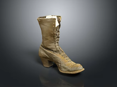 Classic Tan Leather Lace Up Boot With Mid Block Heel And Vintage Design 3d model