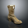 Classic Tan Leather Lace Up Boot With Mid Block Heel And Vintage Design