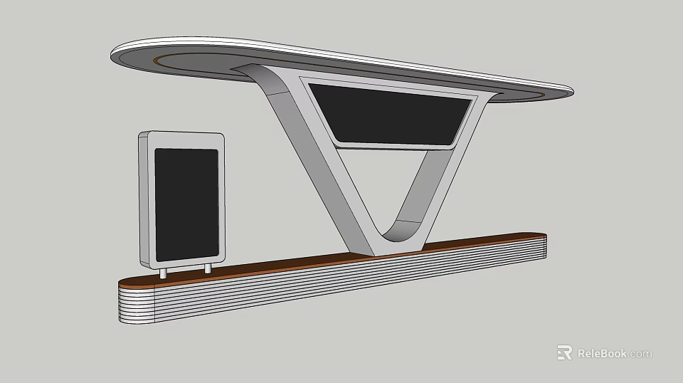 Modern Station Waiting Shelter With Triangular Structure Curved Roof And Display Screen 3d model 