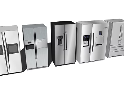 Different Styles of Modern Refrigerators and Freezers with Stainless Steel Finishes 3d model