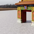 Traditional Ancient Chinese Architecture Gatehouse With Yellow Tiled Roof Red Walls And Golden Decorations
