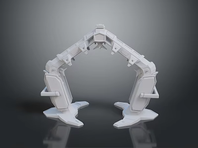 White Symmetrical Mechanical Structure 3D Model with Dark Background Reflection 3d model