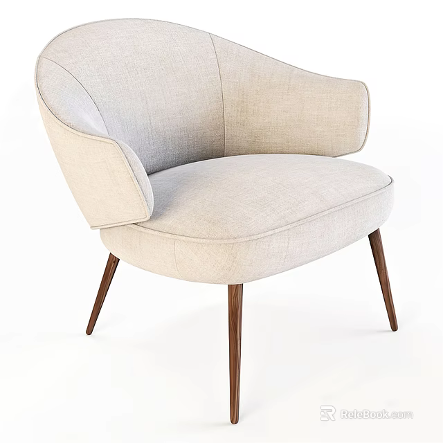 Modern Single Sofa With Beige Linen Fabric Armrest And Wooden Legs 3d model 