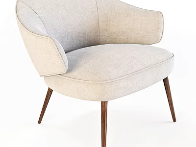 Modern Single Sofa With Beige Linen Fabric Armrest And Wooden Legs 3d model