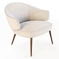 Modern Single Sofa With Beige Linen Fabric Armrest And Wooden Legs