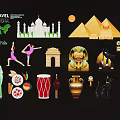 Travel Themed Cultural Hanging Ornaments with India Egypt Landmarks and Figures