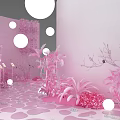 Elegant Pink Decorative Interior With Circular Decorations Plants Transparent Partitions And Floor Patterns 3d model