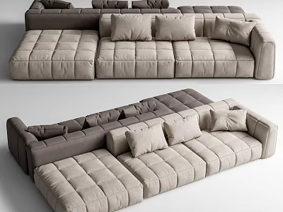 Modern Sectional Sofa With Light Fabric Upholstery And Plush Cushions 3d model
