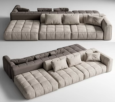Modern Sectional Sofa With Light Fabric Upholstery And Plush Cushions 3d model