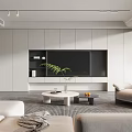 Modern Living Room Interior With TV Wall White Cabinets Sofa Coffee Table And Green Plant