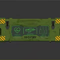 Green Sci Fi Storage Crate With Inventory Label Digital Display And Warning Stripes