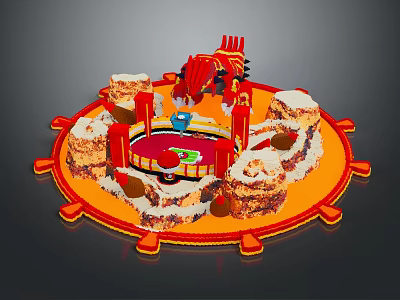 Colorful Circular Architectural Structure With Red Sculptures Rock Decorations And Orange Base 3d model