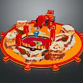 Colorful Circular Architectural Structure With Red Sculptures Rock Decorations And Orange Base