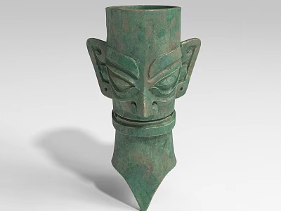 Ancient Style Bronze Landscape Sculpture with Mask Design and Green Surface 3d model