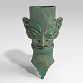 Ancient Style Bronze Landscape Sculpture with Mask Design and Green Surface