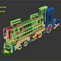 Vintage Steam Train 3D Model With Black Body Red Wheels Ladders Railings And Chimneys