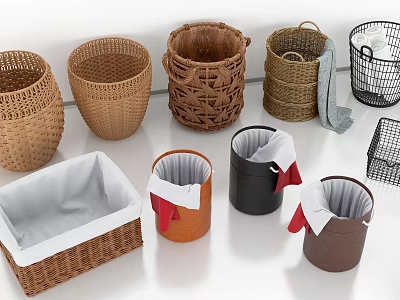Various Woven Storage Baskets In Different Colors With Fabric Liners For Home Organizing 3d model