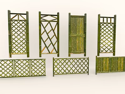 Bamboo Room Dividers With Various Lattice And Decorative Panel Designs 3d model
