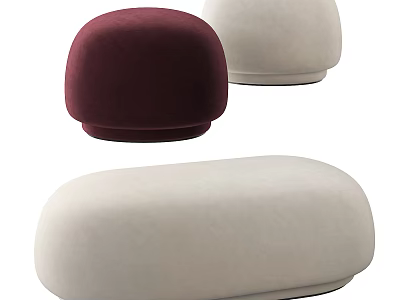 Modern Rounded Sofa Stools In Maroon And Beige Velvet Fabric Design 3d model