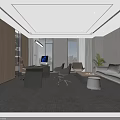 Modern Office Interior With Desk Computer Chairs Sofa Coffee Table Plant And Large Windows 3d model