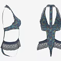 Women's Harness Style Apparel With Floral Pattern And Lace Trim Design