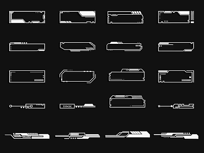 Black and White Linear Line Designs with Various Decorative Icon Styles 3d model