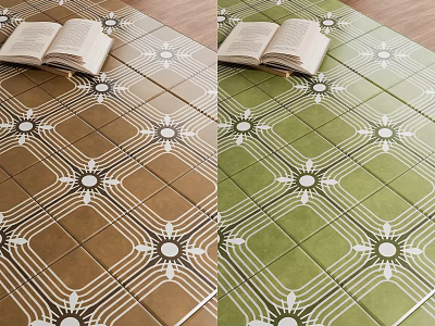 Brown and Green Tile Floor With White Decorative Patterns and Open Book 3d model