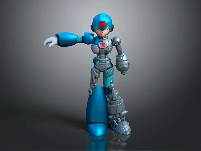 Blue And Silver Sci Fi Robot Character With Red Eye Helmet Standing Pose 3d model