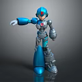 Blue And Silver Sci Fi Robot Character With Red Eye Helmet Standing Pose 3d model