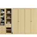 Light Wood Tone Wardrobe with Louvered Doors and Combination Cabinet Including Bookshelves and Drawers