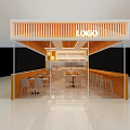 Modern Restaurant With Orange Canopy Transparent Glass Facade Bright Interior Tables And Bar Stools