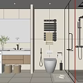 Modern Bathroom Interior Design With Shower Area Toilet Sink And Washing Machine