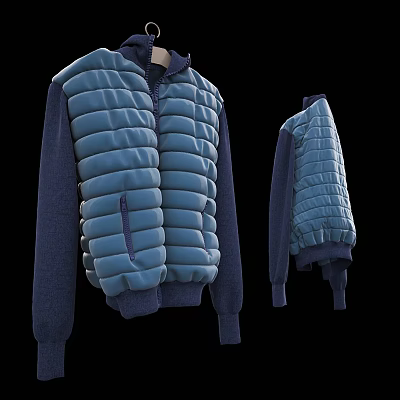 Blue Quilted Puffer Vest with Knit Sleeves Front and Back View 3d model Blue Quilted Puffer Vest with Knit Sleeves Front and Back View 3d model