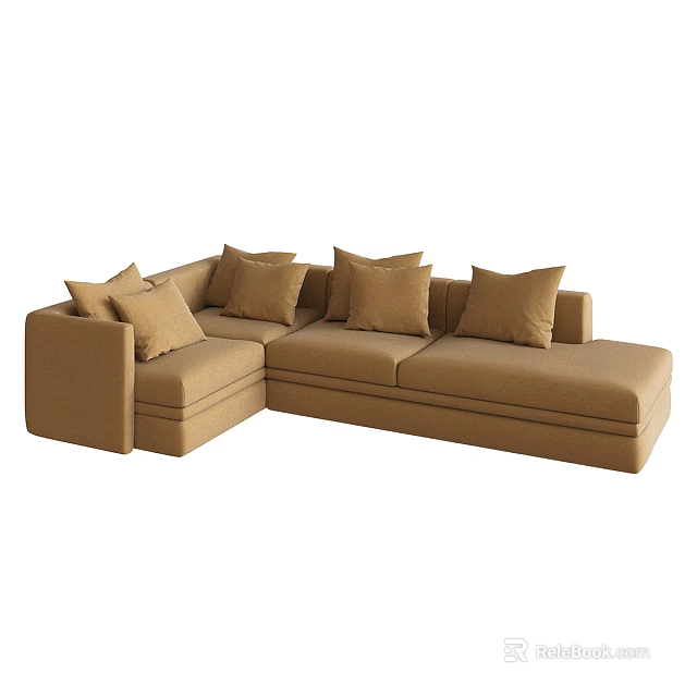 Light Brown L shaped Sectional Sofa With Multiple Cushions And Modern Design 3d model