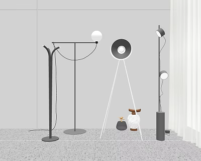 Modern Floor Lamps With Tripod And Cylindrical Bases In Minimalist Interior Setting 3d model