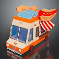 Orange And White Hot Dog Food Truck With Solar Panels And Striped Awning