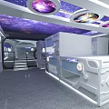 Futuristic Space Capsule Dormitory With Bunk Beds Starry Sky Ceiling And Blue Lighting 3d model